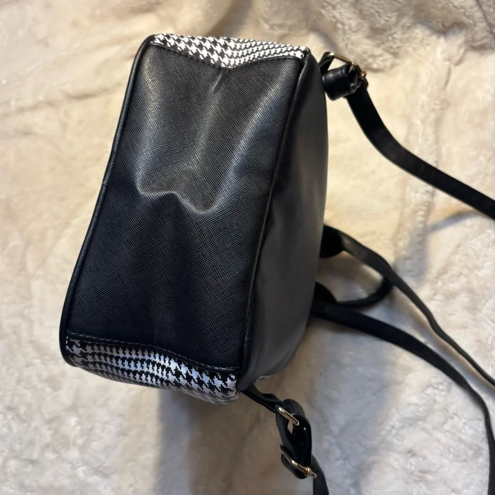 NEW Icing Mini Backpack Black White Houndstooth Vegan Leather Gold Hardware